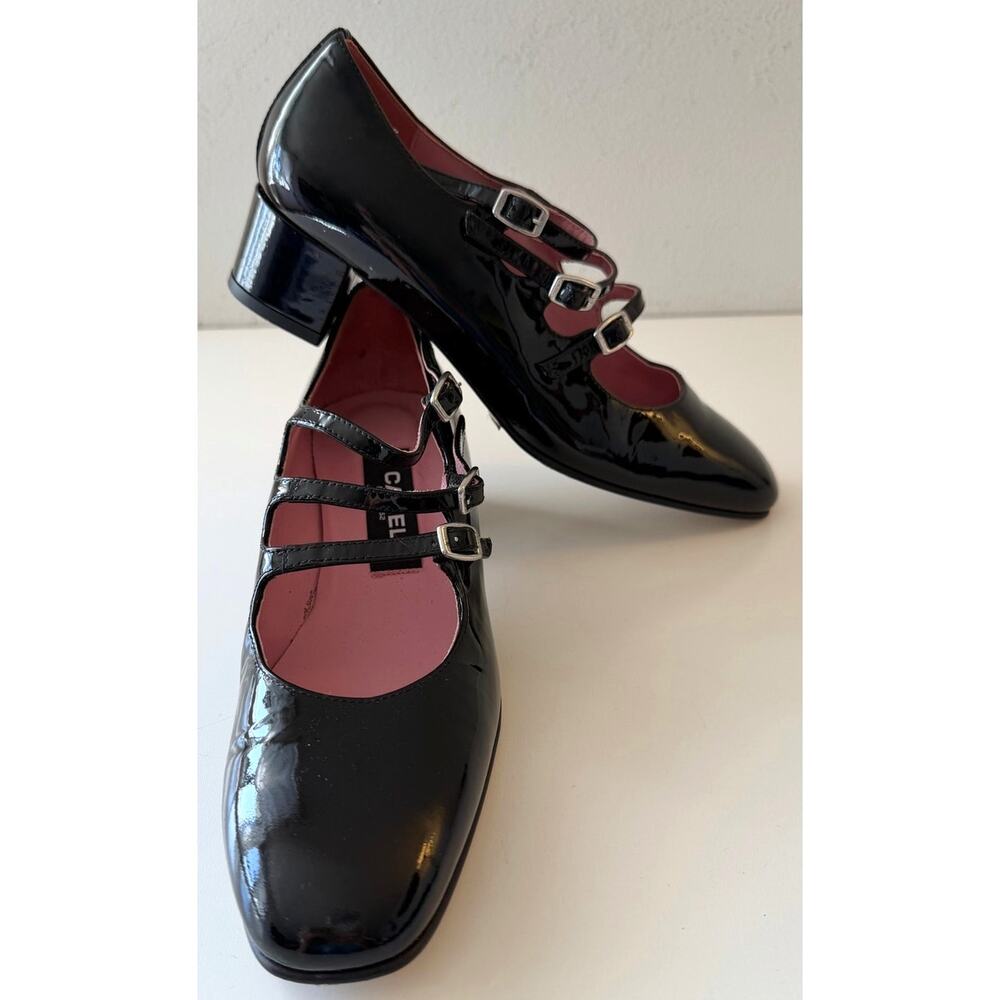 CAREL Paris Black Patent Leather Mary Jane Pump Heels Shoes Size 37/US 6 LN